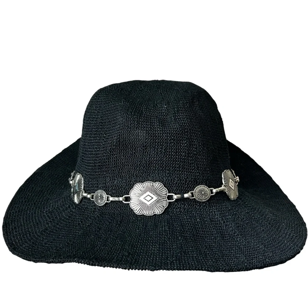 Black Floppy Hat with Silver Metal Accents + Belt Detail